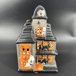 VTG Pacific Rim Halloween Ceramic Ghost House Black Cats Missing Light 5.5"